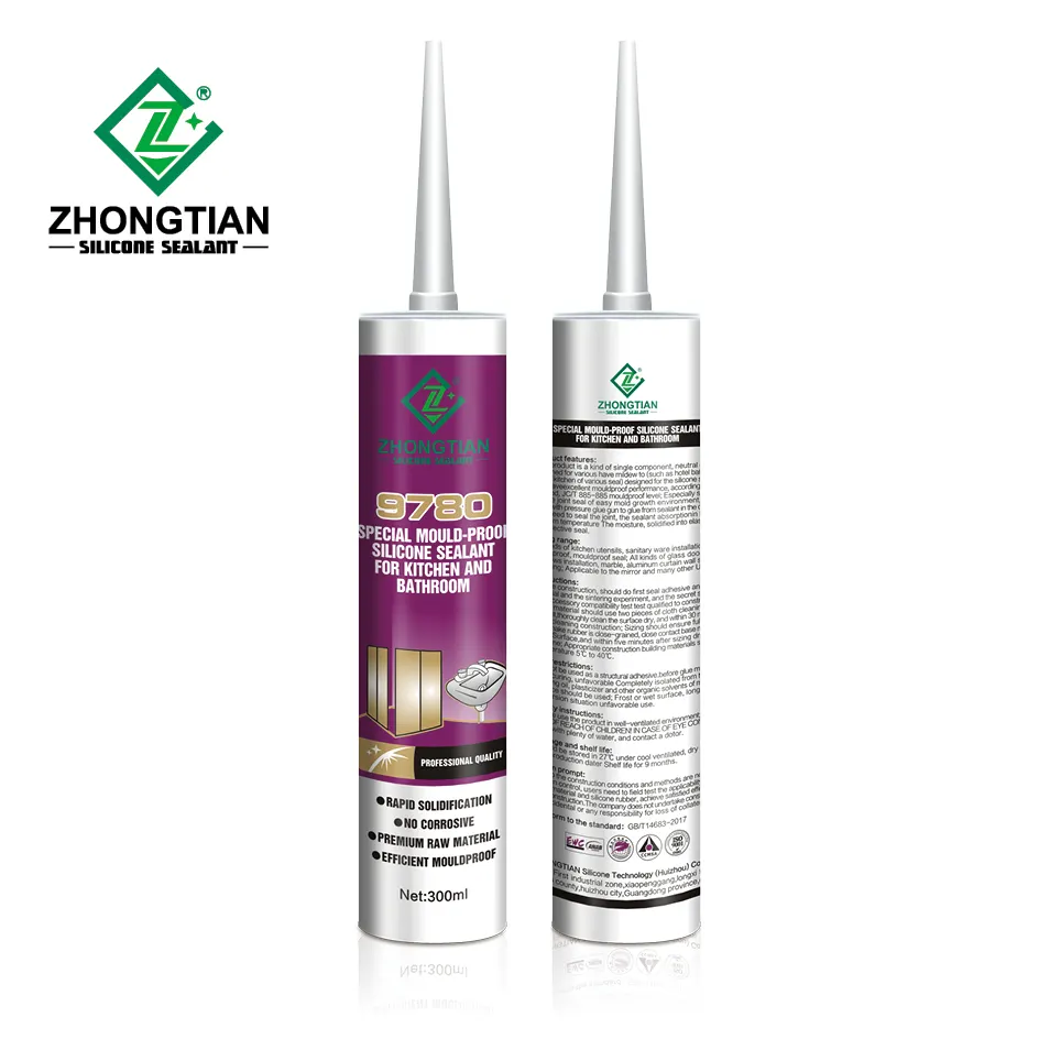 ZHONGTIAN9780多目的ビルディングシリコンシーラントグレード0カビ耐性100% 防水バスルームシリコンシーラント