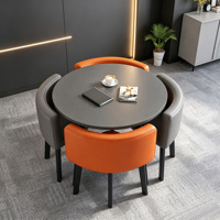 Ensemble de table basse ronde moderne avec 4 chaises en cuir, meubles de table à manger peu encombrants pour appartement, cuisine, salon