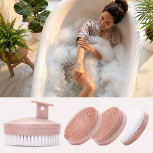 Juego de cepillos de silicona 4 <span class=keywords><strong>en</strong></span> 1 para baño y ducha, cepillo exfoliante de silicona con 4 cabezales reemplazables para una limpieza profunda y masaje. - Product Image 5