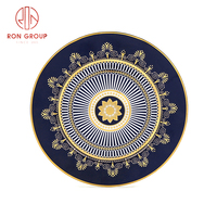 Ensemble de vaisselle marocaine de luxe en porcelaine fine, motif bleu à bord doré, pour mariage et restaurant, assiettes de dîner royales, vente en gros