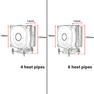 Qiuzaim Máy tính để bàn 2011 <span class=keywords><strong>CPU</strong></span> tản nhiệt 4/6 ống đồng làm mát bằng không khí X99 <span class=keywords><strong>CPU</strong></span> Fan 4-pin/PWM im lặng X79 Bo mạch chủ 12cm - Product Image 6