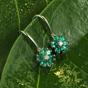 <span class=keywords><strong>Orecchini</strong></span> in <span class=keywords><strong>Argento</strong></span> Sterling 925 con Fiore MuUZO e Smeraldo Colombiano Verde Sintetico per Donne e Ragazze - Product Image 5