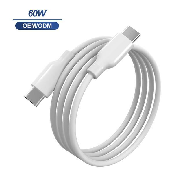 New Arrivals 60w Usb c to c Cable Eco-friendly Soft TPE Super Fast Charging Sync Data Cable for Mobile Device