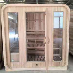 Sauna à vapeur extérieur pour 2 personnes avec fenêtres en traverse, poêle à bois traditionnel, construction en bois massif, cèdre rouge/hemlock, 6 kW - Product Image 4