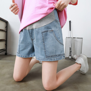 Jeans de maternité décontractés taille haute à motif denim uni salopette à taille élastique vêtements pour femmes enceintes grande taille ajustables - Product Image 4