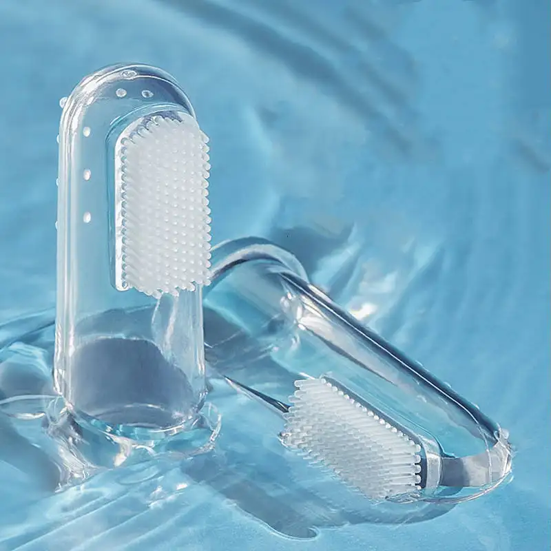 Üretim toptan BPA ücretsiz çocuk diş fırçası başı yumuşak silikon bebek parmak diş fırçası