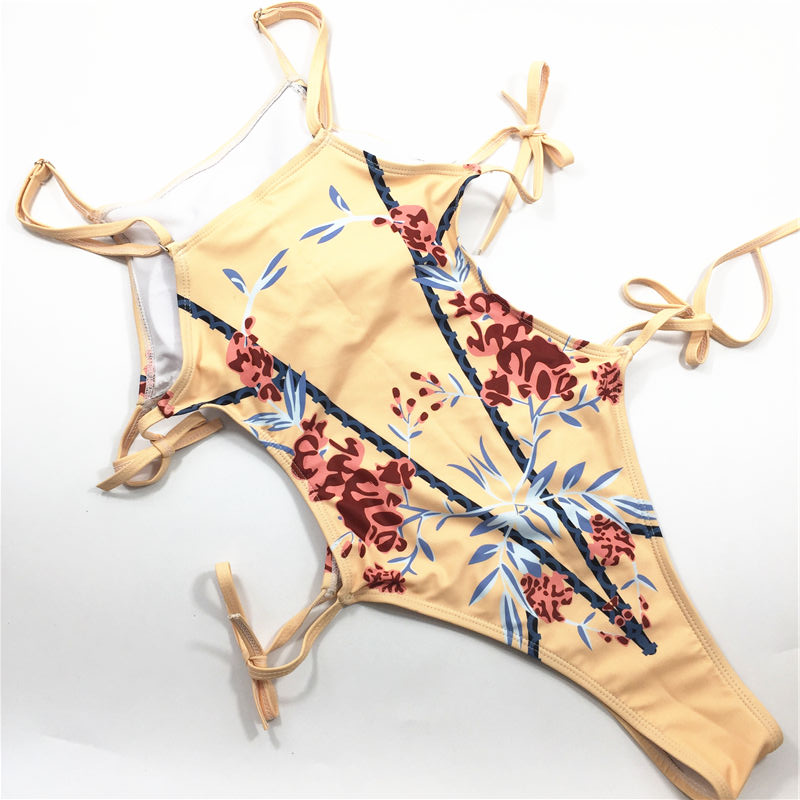 Wholesale 2021 Multi-binding belt fashion printed swimsuit beach wear