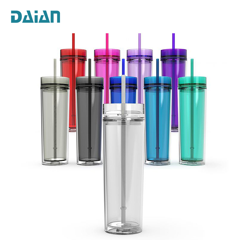 Сублимационный чистый стакан объемом 16 унций, пластиковая двойная кофейная чашка, тонкий стакан с соломинкой