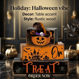 Bloques <span class=keywords><strong>de</strong></span> madera apilables decorativos <span class=keywords><strong>de</strong></span> Halloween para 'Trick or Treat', con diseño <span class=keywords><strong>de</strong></span> calabaza y sombrero <span class=keywords><strong>de</strong></span> <span class=keywords><strong>bruja</strong></span>, adorno <span class=keywords><strong>de</strong></span> mesa, bandeja escalonada estilo rústico para fiestas en casa - Product Image 6