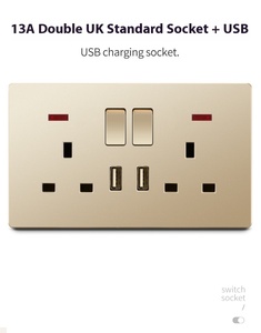 Fiko Anh Tiêu Chuẩn Vàng Thép Không Gỉ Tường Chuyển Đổi Ổ Cắm Với USB-A/C Nhanh Phí 16A Max. Hiện tại 250V Max. Điện Áp - Product Image 2
