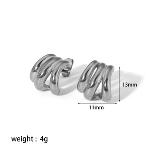 ต่างหูแบบห่วง 18K ทองคำสแตนเลส ดีไซน์เรขาคณิตสามเส้น สำหรับผู้หญิง เครื่องประดับแฟชั่น - Product Image 4