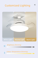 Smart Invisible 16 pouces E27 prise ventilateur lumière télécommande et APP contrôle rétractable LED ventilateur de plafond avec fonction minuterie pour les bars de la chambre