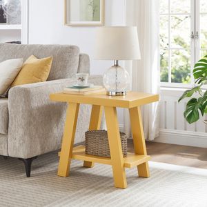 Athens Contemporary Wood <b>Shelf</b> Side Table In Yellow With Storage <b>Shelf</b> For Living Room - Product Image 1