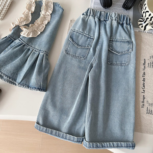 Nuovo Set estivo a tre pezzi da ragazza gilet in Denim da principessa stile coreano camicia alla moda per bambini Boutique per la primavera estate - Product Image 5