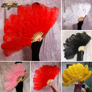 Vente en gros Éventail en plumes d'autruche moyen personnalisé teint à la main pour la décoration de scène de carnaval