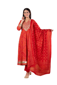 Kurti Bhandej con estampado y bordado, Kurta de algodón con pantalones y Dupatta, producto hecho a mano al por mayor, personalizado - Product Image 2