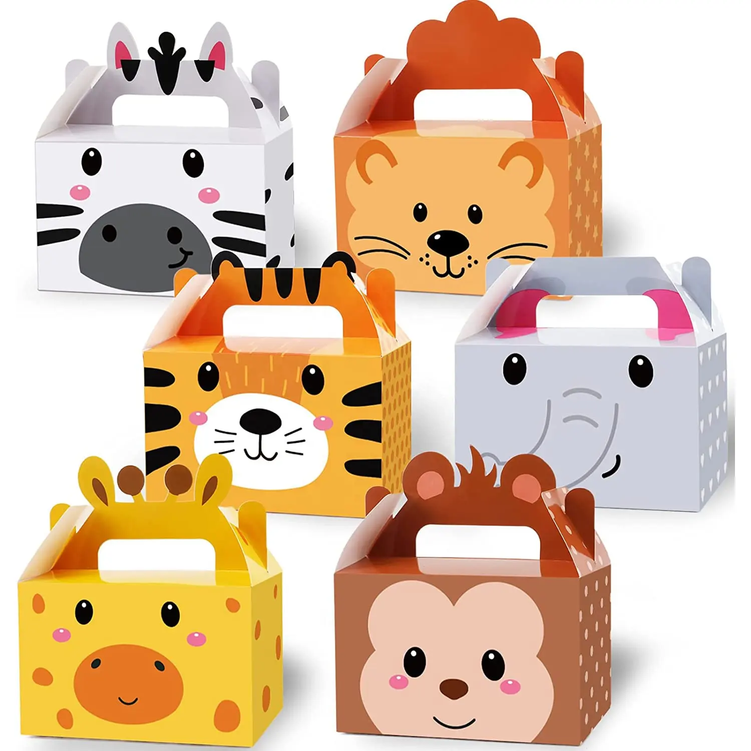 Boîtes de friandises à thème d'animaux de Zoo personnalisé, boîte-cadeau de fête amusante, boîte-cadeau de fête d'anniversaire de couleur vive