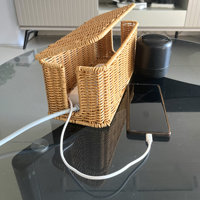 Boîte de rangement de câbles de bureau en PP style rotin et nordique avec couvercle, pour gestion des câbles de données et d'alimentation rectangulaires