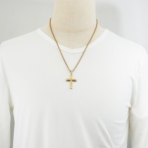 yunnique <b>Cross</b> Pendant Necklace Gold Stainless Steel Geometric Design For Men Hip Hop Style - Product Image 2