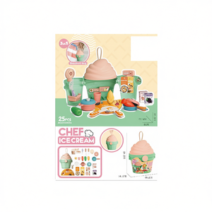Chef Ice Cream Playset 25Pcs Plastic Pretend Kitchen Toy For Kids Age 2 4 Years Unisex - Product Image 1
