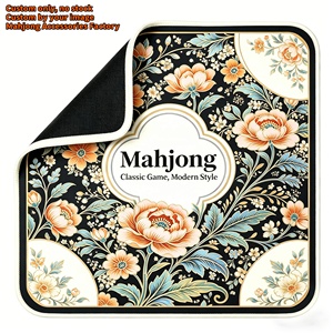 Tapis de Mahjong sur mesure de luxe, motif Lotus Blanc Chinoiserie, Mary Benson Miss Oh <span class=keywords><strong>My</strong></span> Floral Blue, imperméable, en néoprène américain - Product Image 1