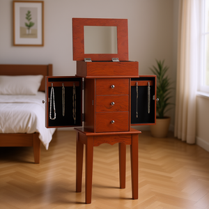 Armario de joyería con espejo y 3 cajones, gabinete de almacenamiento de madera para organizar joyas - Product Image 2