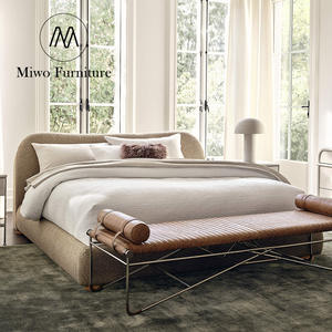 Diseño clásico moderno Diana Cama blanca Marco de madera maciza Tela de terciopelo Hotel Tapizado King Size Cama doble Incluye masaje - Product Image 4