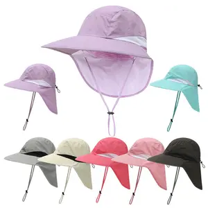 Fabrika doğrudan açık özel Logo kamp balıkçı şapka ile boyun Flap hızlı kurutma güneş boyun koruma büyük ağız kova şapka