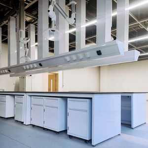 Banco da Laboratorio Moderno in Metallo con Armadietti Rimovibili, Superficie in Resina Epossidica Antigraffio e Resistente, Arredamento per Laboratorio - Product Image 4
