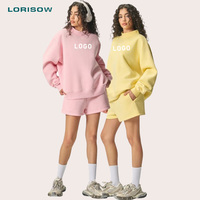 Ensemble assorti LORISOW à col montant 350 GSM, ensemble 2 pièces en molleton pour femme (sweat-shirt et short) avec logo personnalisé