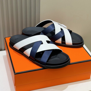Premium Genuine <strong>Leather</strong> <strong>Men</strong> Two Tone Cross Strap Slide <strong>Sandals</strong> Comfort Open Toe Summer Outdoor Slip on Slippers - Product Image 4