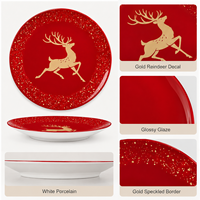 Assiettes de Noël en porcelaine rouge avec motif de rennes pour restaurant, idéales pour les fêtes de fin d'année, les mariages et la décoration de table, vente en gros