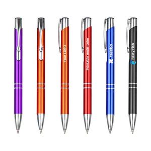 Stylos à bille métalliques personnalisés promotionnels en gros, logo imprimé, impression UV, gravure laser, 1,0 mm, multicolores, noir - Product Image 1
