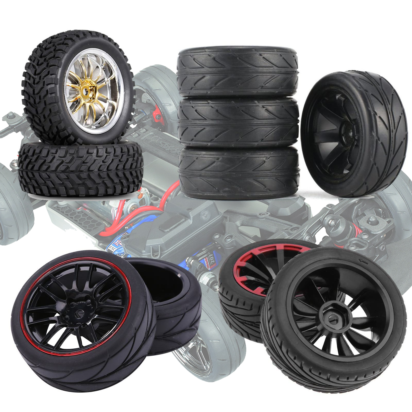 4 Neumáticos RC Todo Terreno 1:10 – Ruedas De Goma Con Llanta Plástica 65 Mm – Compatibles Con HSP, Traxxas, Tamiya Y Más
