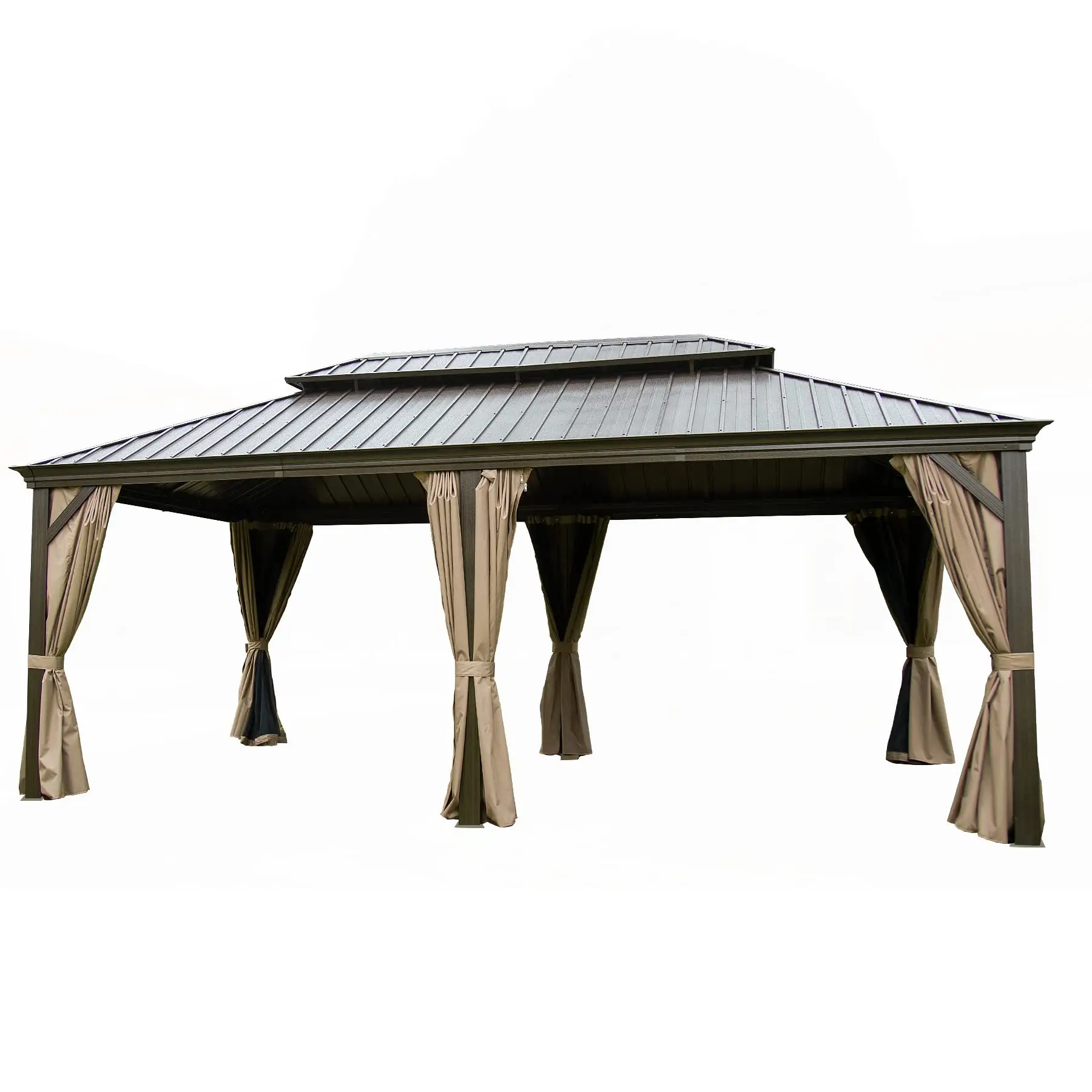 Gazébo en aluminium à toit rigide 12X20 pieds avec Double toit en acier galvanisé pour pelouse et jardin avec rideaux et filets