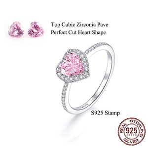 Anello in Argento Sterling 925 con Cuore Rosa in Zirconia Cubica per Donne, Fidanzamento, Feste, Gioielli CZ Placcati in Rodio - Product Image 2