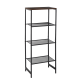 Étagère de rangement ouverte de style industriel à 4 niveaux, structure métallique de fabrication précise, étagère autoportante avec dessus en bois, étagères en maille, modèle MCS1083-4