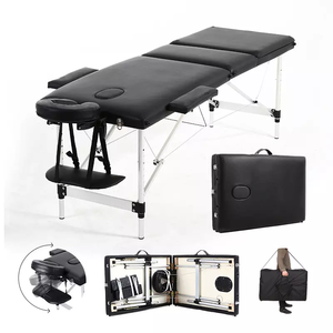 <b>Portable</b> Foldable Massage Table Adjustable Height Spa <b>Bed</b> Black PVC Upholstered Metal Frame for Salon Home Use - Product Image 3