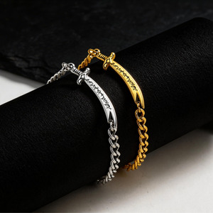 Bracciale Tennis alla Moda con Design Spada <span class=keywords><strong>Zulfiqar</strong></span>, Stile Europeo e Americano, in Acciaio Inossidabile Placcato Oro 18K per Uomo - Product Image 5