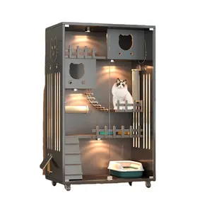 Grand lit de luxe pour chat et cage pour animaux de compagnie Motif animal en bois massif 'Villa' pour une utilisation intérieure Maison chaude pour chiens et chats - Product Image 3