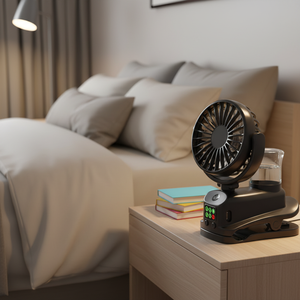 Ventilateur portable noir promotionnel à clipser, ventilateur de bureau extérieur à clipser, mini ventilateur de bureau portable USB en boîte colorée - Product Image 1