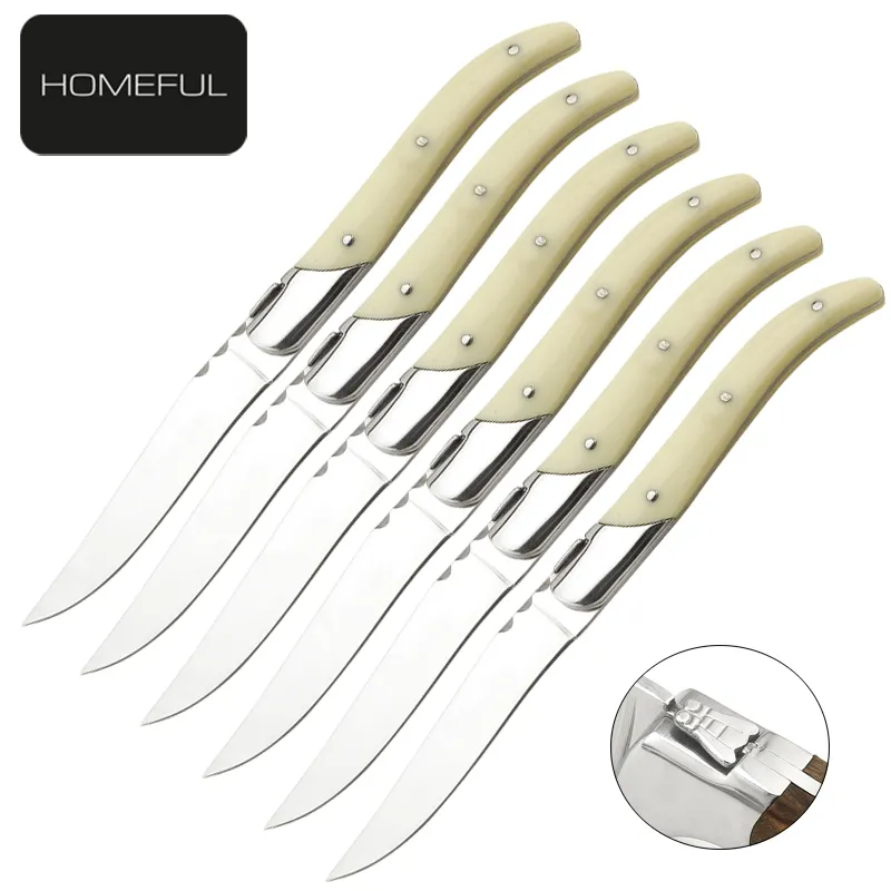 Neue Kollektion Premium Laguiole Steak Messer Stahl klinge mit Harz Elfenbein Farbe Griff