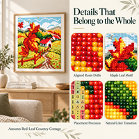 Kit de Peinture Diamant 5D Écologique KS Craft Golden Autumn Cottage, Perles Rondes, Scène Feuilles d'Automne, Décoration Maison DIY, Cadeau