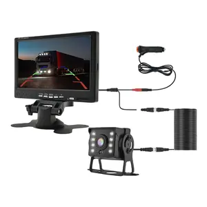 Cámara de visión trasera de coche 7 "HD Monitor remolque 9-36V LED Cámara impermeable con pantalla fácil instalación para estacionamiento de camiones