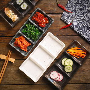 Assiettes à compartiments rectangulaires en céramique de style japonais Plats à collation en porcelaine Plat à sauce soja divisé pour restaurant et maison - Product Image 5