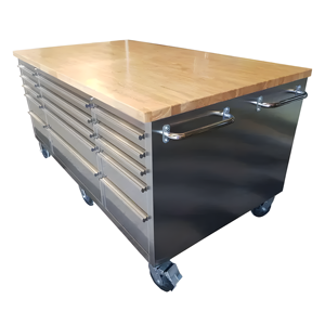 Meja Kerja Industri Beroda Baja Tahan Karat 1.8m dengan Banyak Laci, Dapat Disesuaikan OEM/ODM untuk Pria - Product Image 1