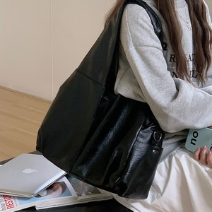 Bolso Tote de Cuero Encerado Negro, Gran Capacidad, Bolsillo con Cremallera, Resistente al Agua, para Uso Diario, Bolso de Hombro y Bandolera - Product Image 3