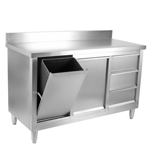 Stainless Steel Workbench With Waste Bins And Drawers <b>For</b> Commercial Kitchen Use - Product Image 1