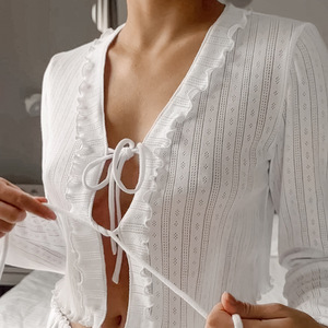 <span class=keywords><strong>Ropa</strong></span> de casa para <span class=keywords><strong>mujer</strong></span>, conjunto de <span class=keywords><strong>ropa</strong></span> blanca, pantalones cortos de manga larga con volantes, pijama de dos piezas para <span class=keywords><strong>mujer</strong></span>, <span class=keywords><strong>ropa</strong></span> de dormir - Product Image 4