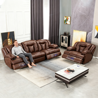 Ensemble de canapés inclinables électriques modernes en cuir marron 3 places avec dossier surdimensionné pour salon et mobilier de maison